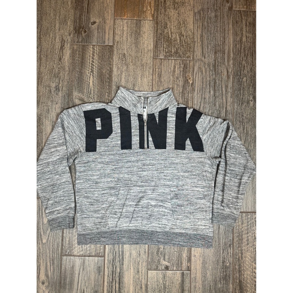 PINK Victoria's Secret Pullover Quarter Zip Gray Sweatshirt Womens Large
